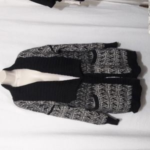 Cynthia Rowley Cardigan Women Size XL Black White Alpaca Wool Blend Lape…